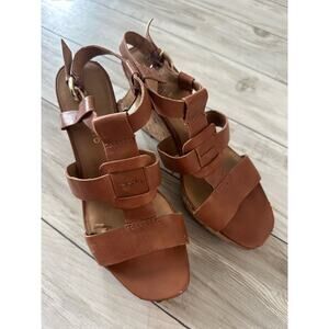 Franco Sarto Sandals Women's 8 Tan Wedges Open Toe Strappy Cork Neutral